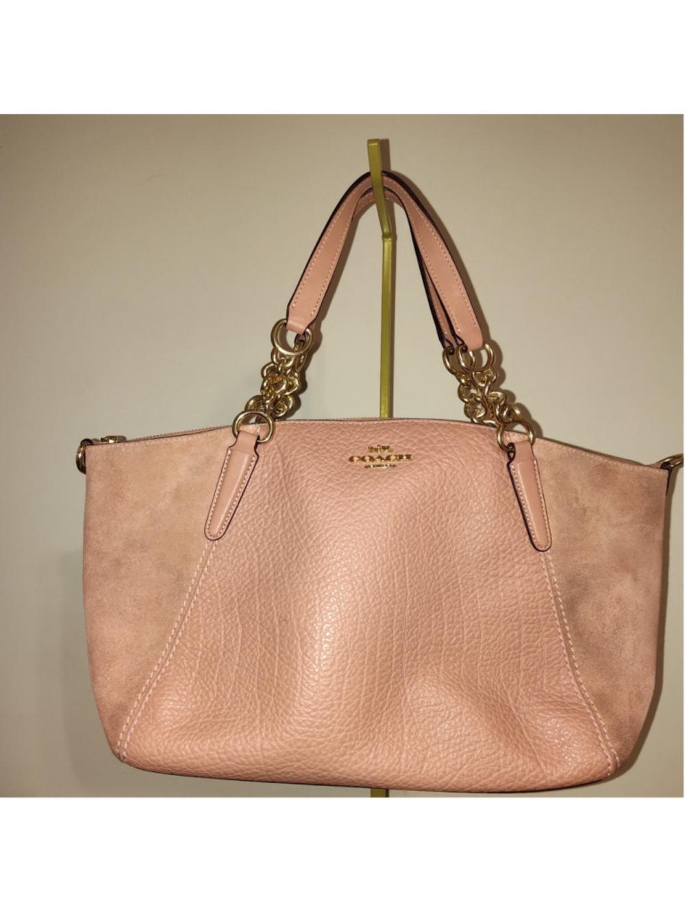 Women's Coach Pink Leather Satchel with Gold Chain Handles, One Size